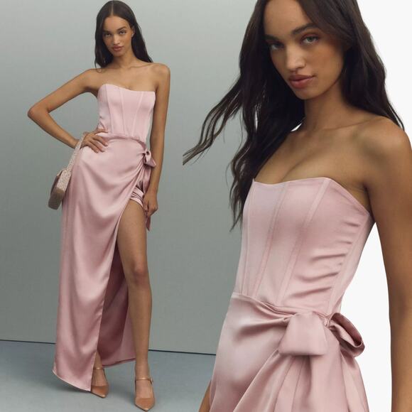 NEW V. Chapman Dress June Rose Pink Satin Strapless Corset Maxi Gown Size 12 - Picture 1 of 12